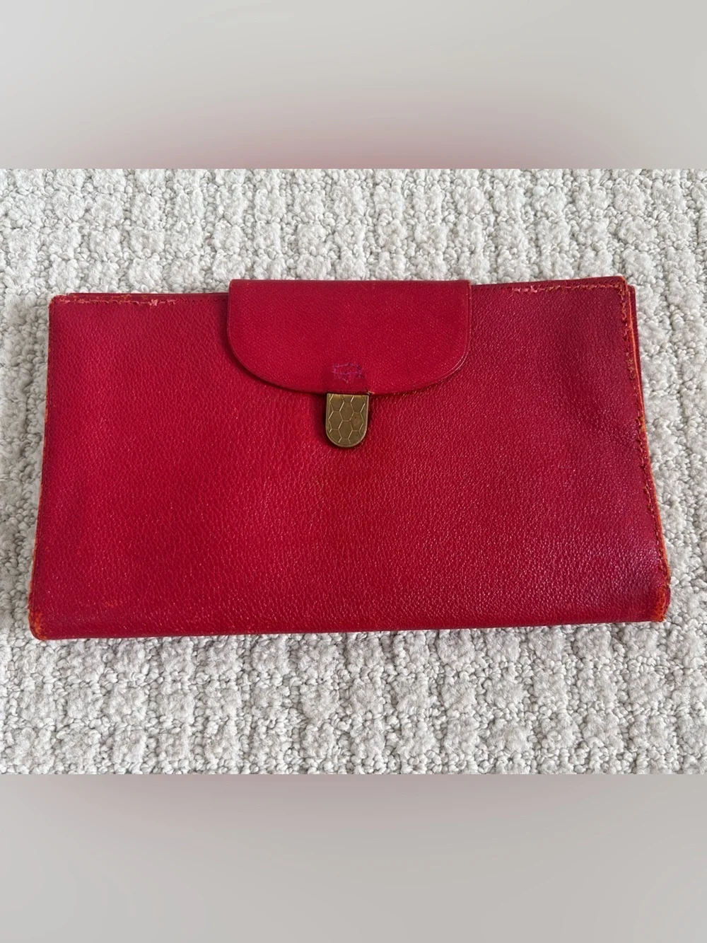 Vintage Genuine Cowhide West Germany Red Leather Bifold Travel Wallet *Rare*